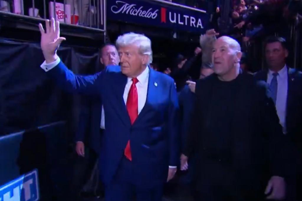 Trump greeted with thunderous applause in trumphant return to MSG for UFC 309 with Elon Musk and Mike Johnson in tow